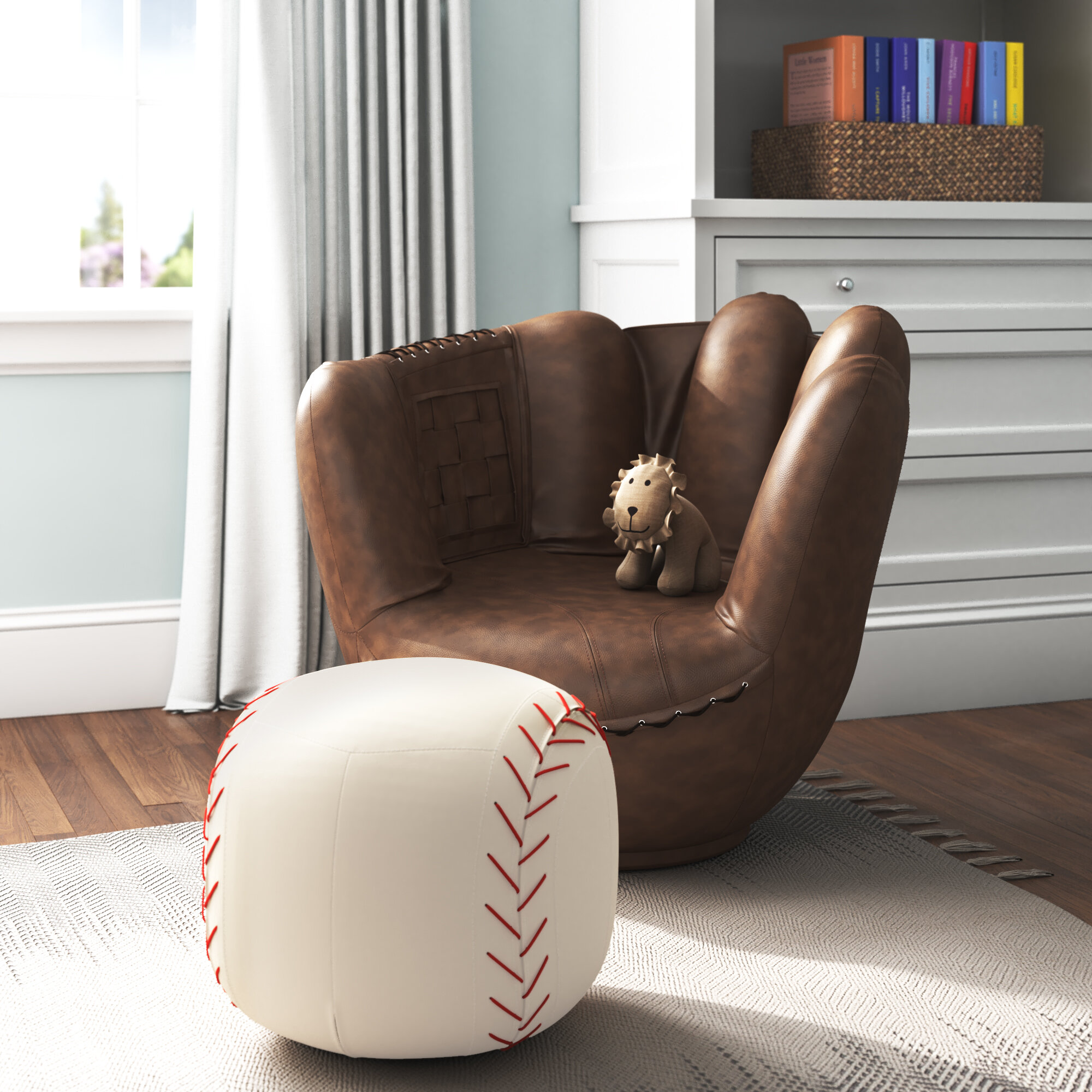 baseball glove chair and ottoman