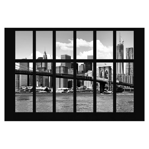 Window on New York Brooklyn Bridge II 2.25m x 3.36m Textured Matte Peel & Stick Wall Mural East Urban Home