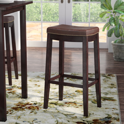 Bartonville Counter Bar Solid Wood Backless Stool with Upholstered Seat