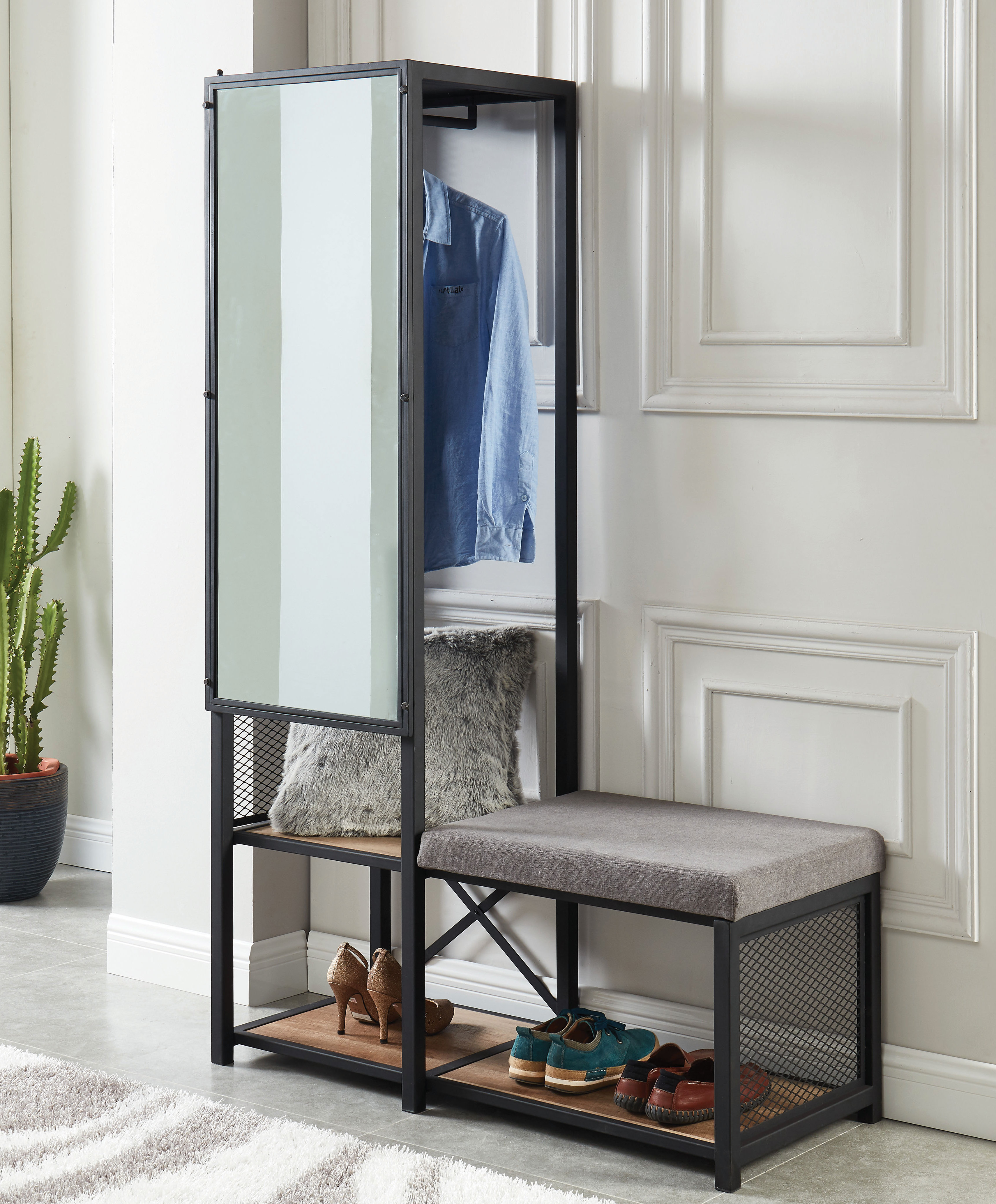 hallway storage bench for shoes on 17 Stories Benno Hall Tree With Bench And Shoe Storage Wayfair