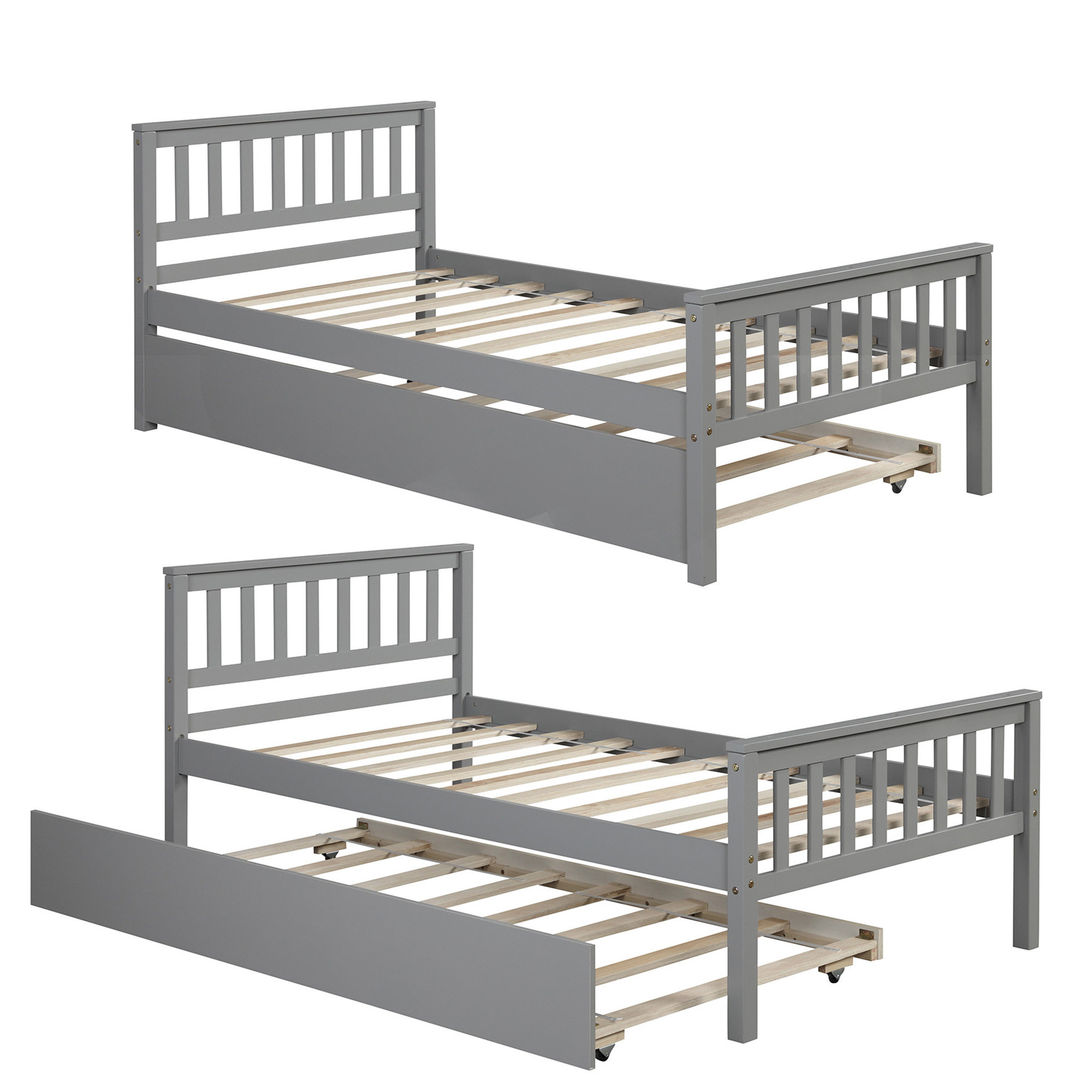 Red Barrel Studio® Twin Platform Bed with Trundle, Solid Wood Bed Frame