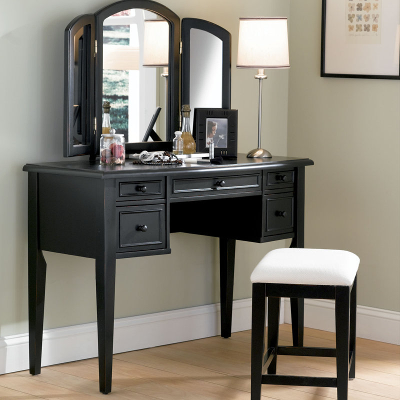 Powell Antique Black Vanity Set With Mirror & Reviews Wayfair default_name - Powell Antique Black Vanity Set With Mirror & Reviews Wayfair
