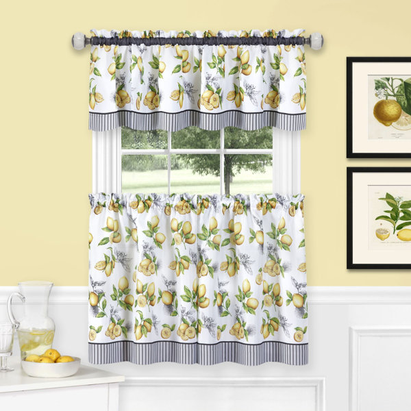 August Grove Tabares Floral Tailored 58 Kitchen Curtain In Yellow Green Gray Reviews Wayfair