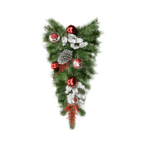 Pre-Decorated Holly, Ball and Pine Cone Artificial Christmas Teardrop Swag