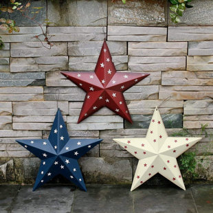4 ANTIQUE-STYLE RUSTIC WESTERN CAST IRON METAL CIRCLE BARN STAR WALL DECOR 6.25" 