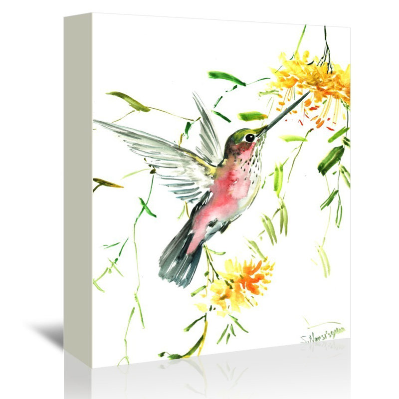 East Urban Home Hummingbird Flowers Painting Print On Gallery