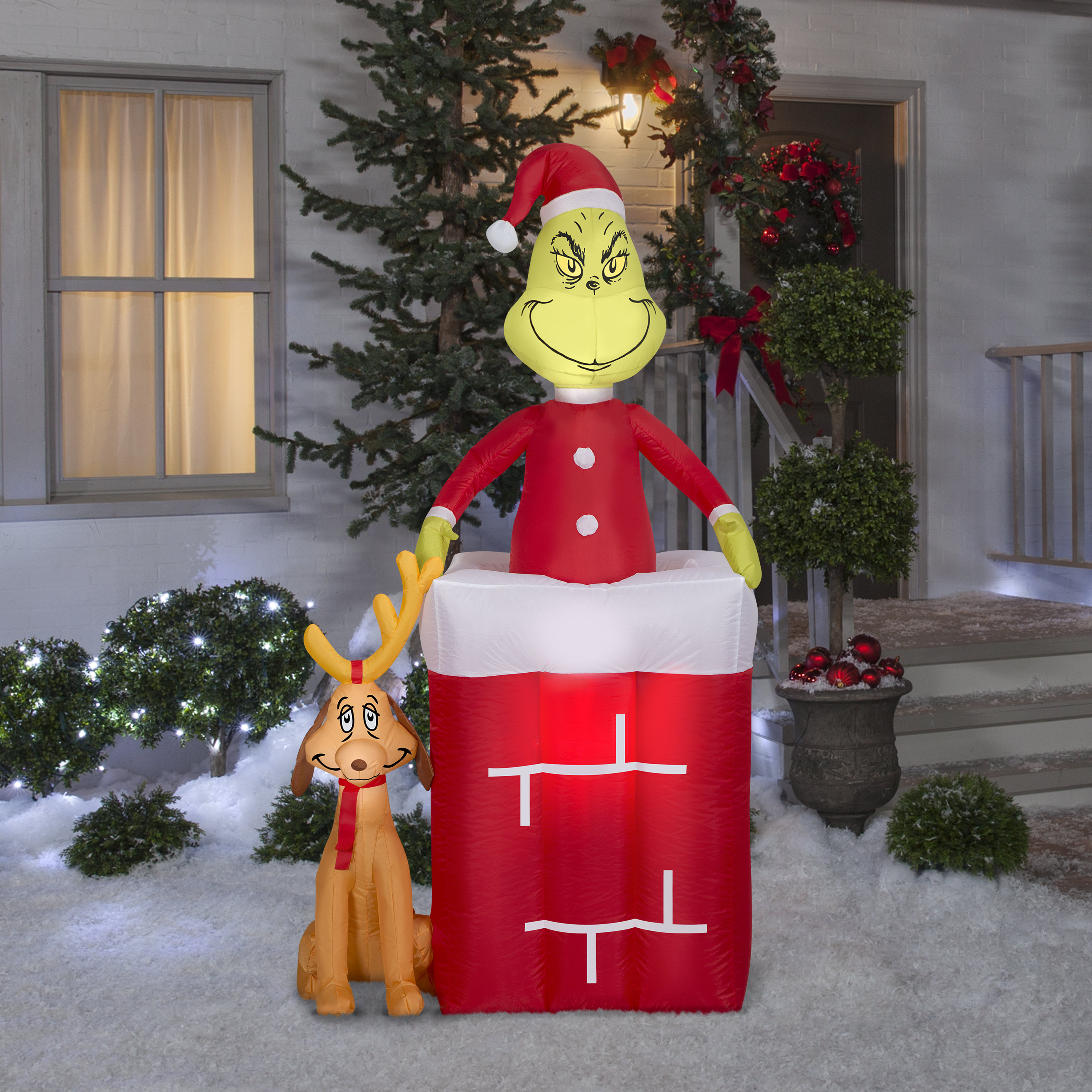 Gemmy Industries Animated Grinch out of Chimney with Max and Presents ...