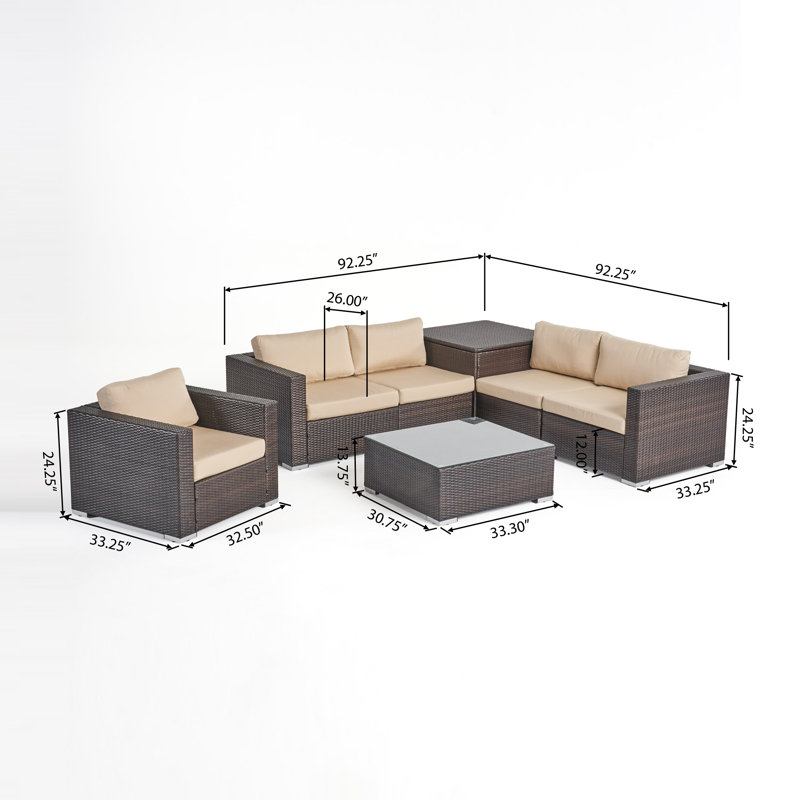 Brayden Studio Roxann Outdoor 5 Seater Wicker Sectional Sofa Set 5 Seater Wicker Sectional Sofa Set