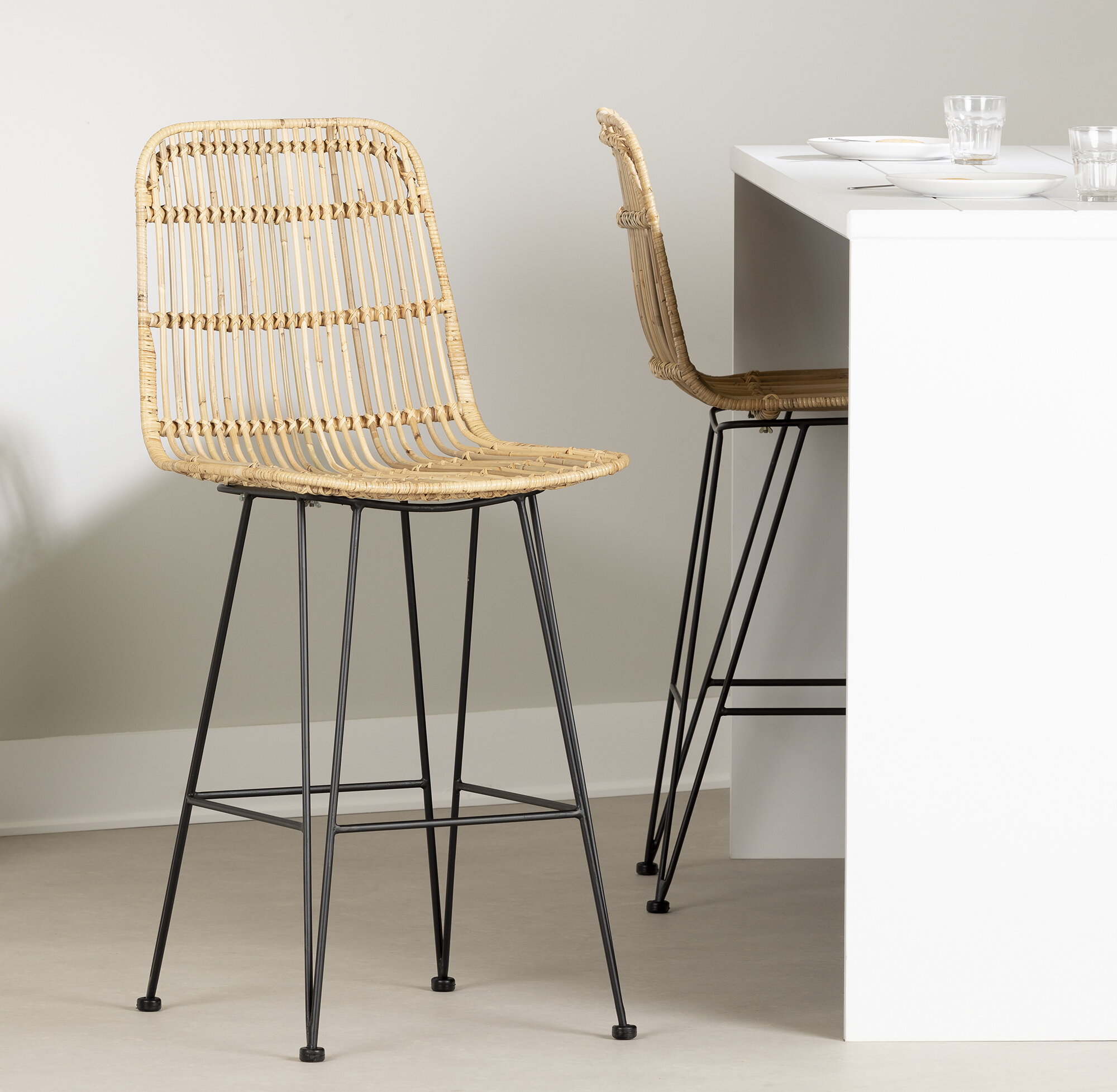 rattan and black counter stools