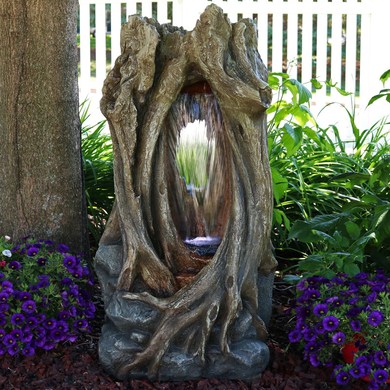 Wildon Home Resin Waterfall Tree Trunk Led Outdoor Water Fountain Tree Trunk Led Outdoor Water Fountain