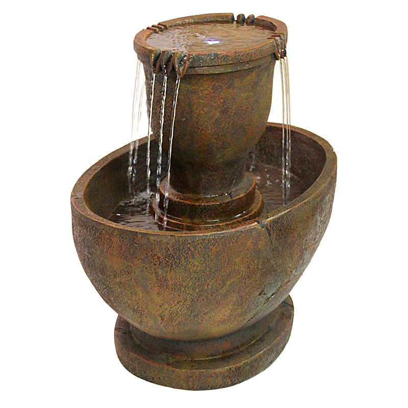 Resin Oval Urns Cascading Garden Fountain With Led Light