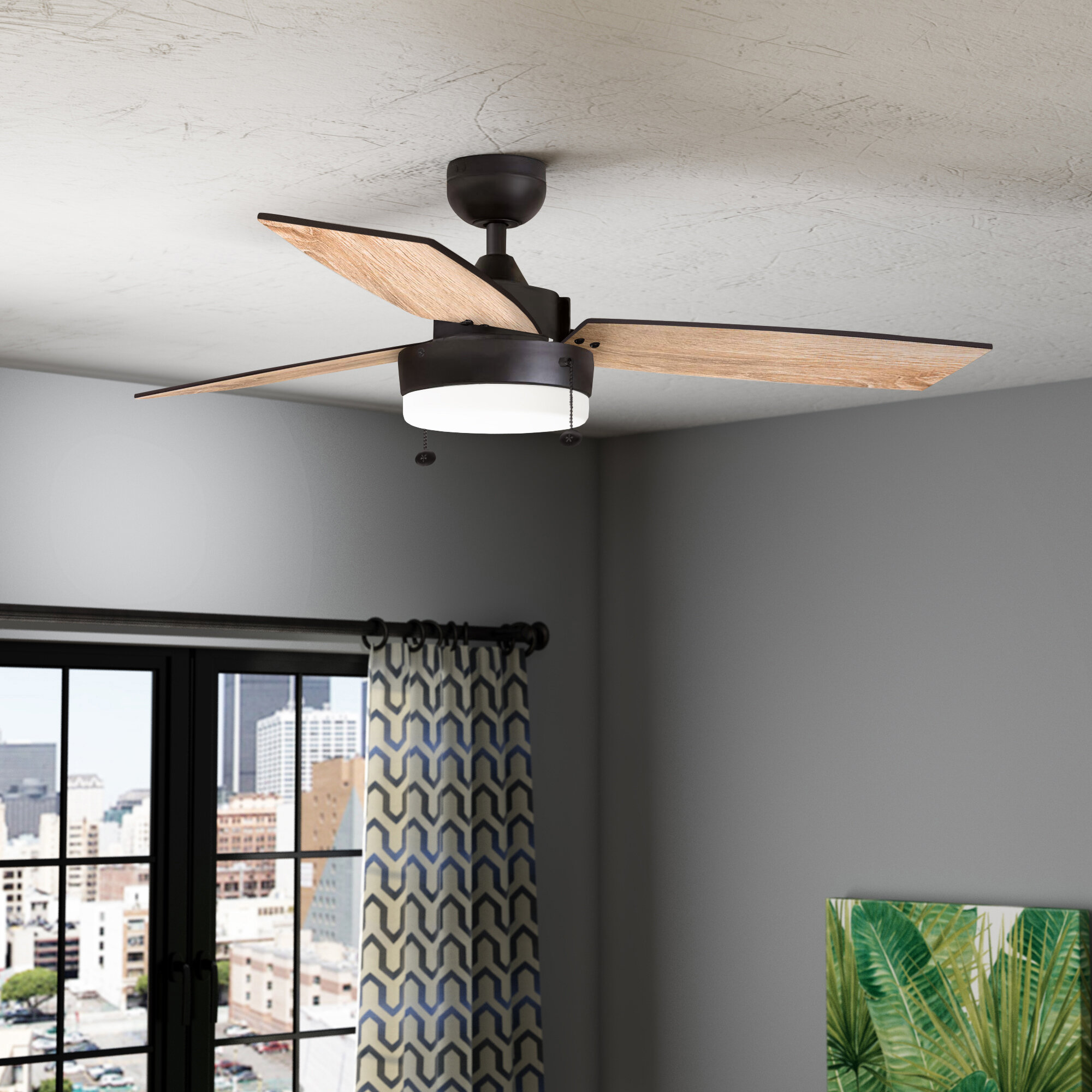Hunter Fan 52 in Contemporary Modern Brass Ceiling Fan with Light and Pull Chain 