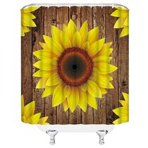 Spring Sunflowers Red Retro Truck Wood Plank Shower Curtain Set Bathroom Decor 