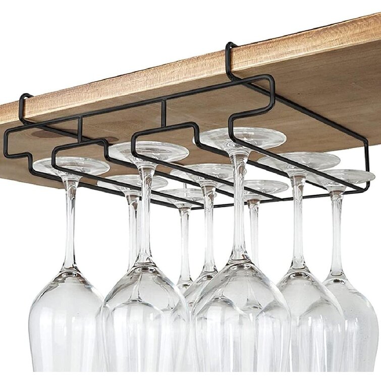 Wine Glass Rack Under Cabinet Hanging Stemware Hanger Holder Organizer 2 Rows 