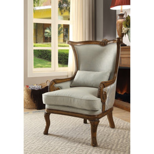 Swindell Fabric Upholstered Wooden Armchair with Pillow by Astoria Grand
