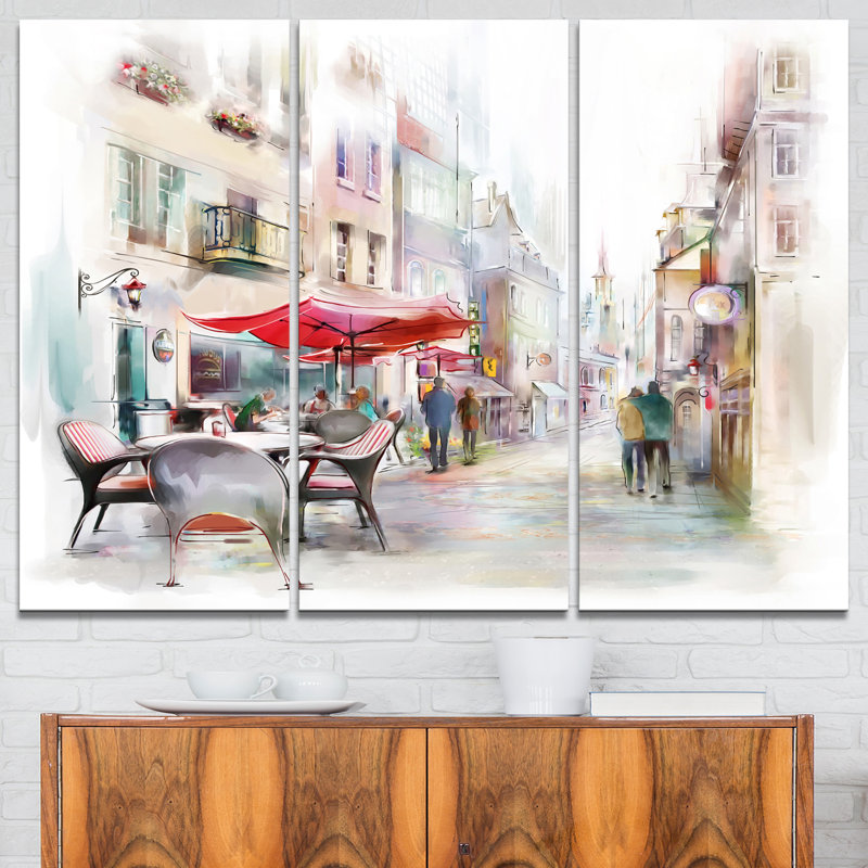 Designart Illustrated Street Art Cityscape 3 Piece Graphic Art On Wrapped Canvas Set Wayfair
