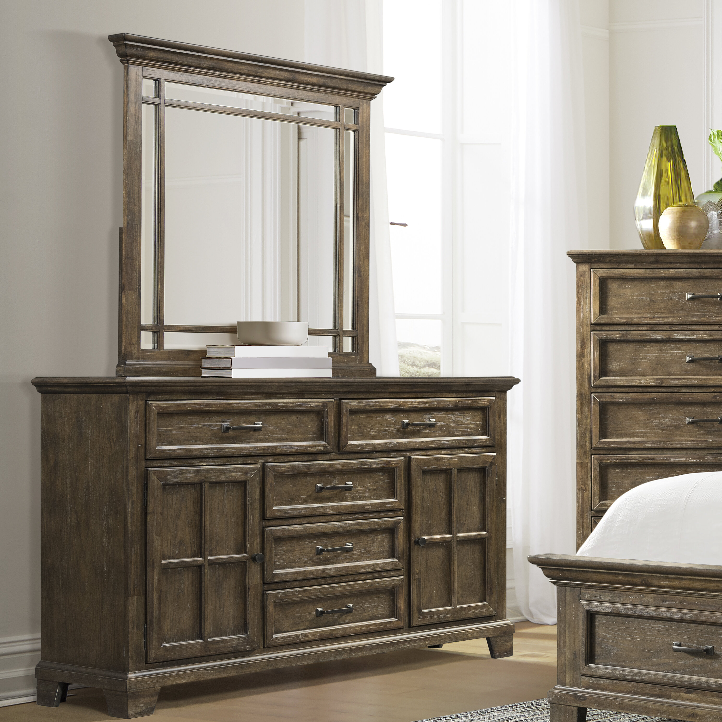 Gracie Oaks Charleston 5 Drawer Combo Dresser With Mirror Wayfair