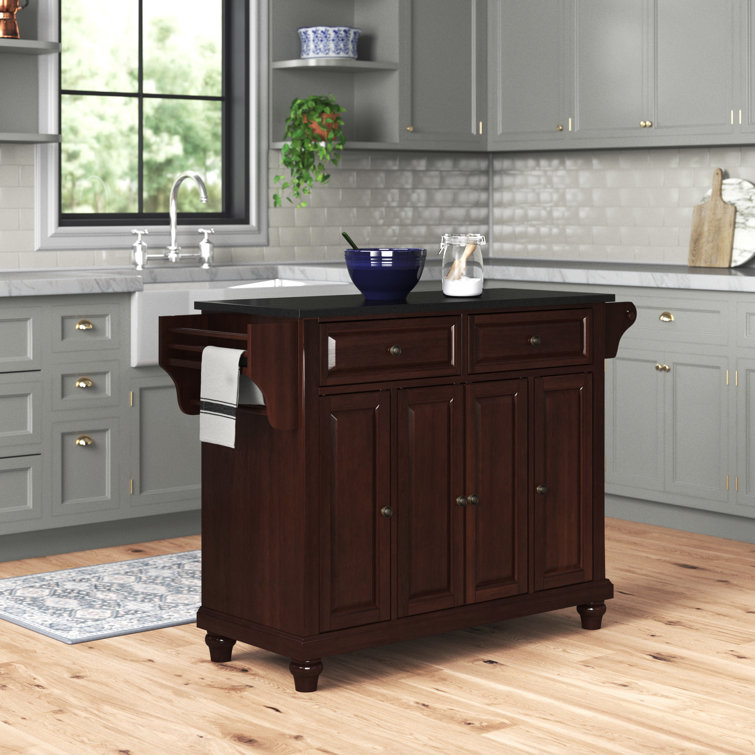 Van 52'' Wide Rolling Kitchen Island with Granite Top