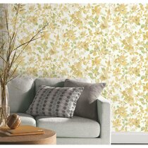 NORWALL PASTEL YELLOW BLUE FLORAL QUALITY FEATURE VINYL WALLPAPER CM28632