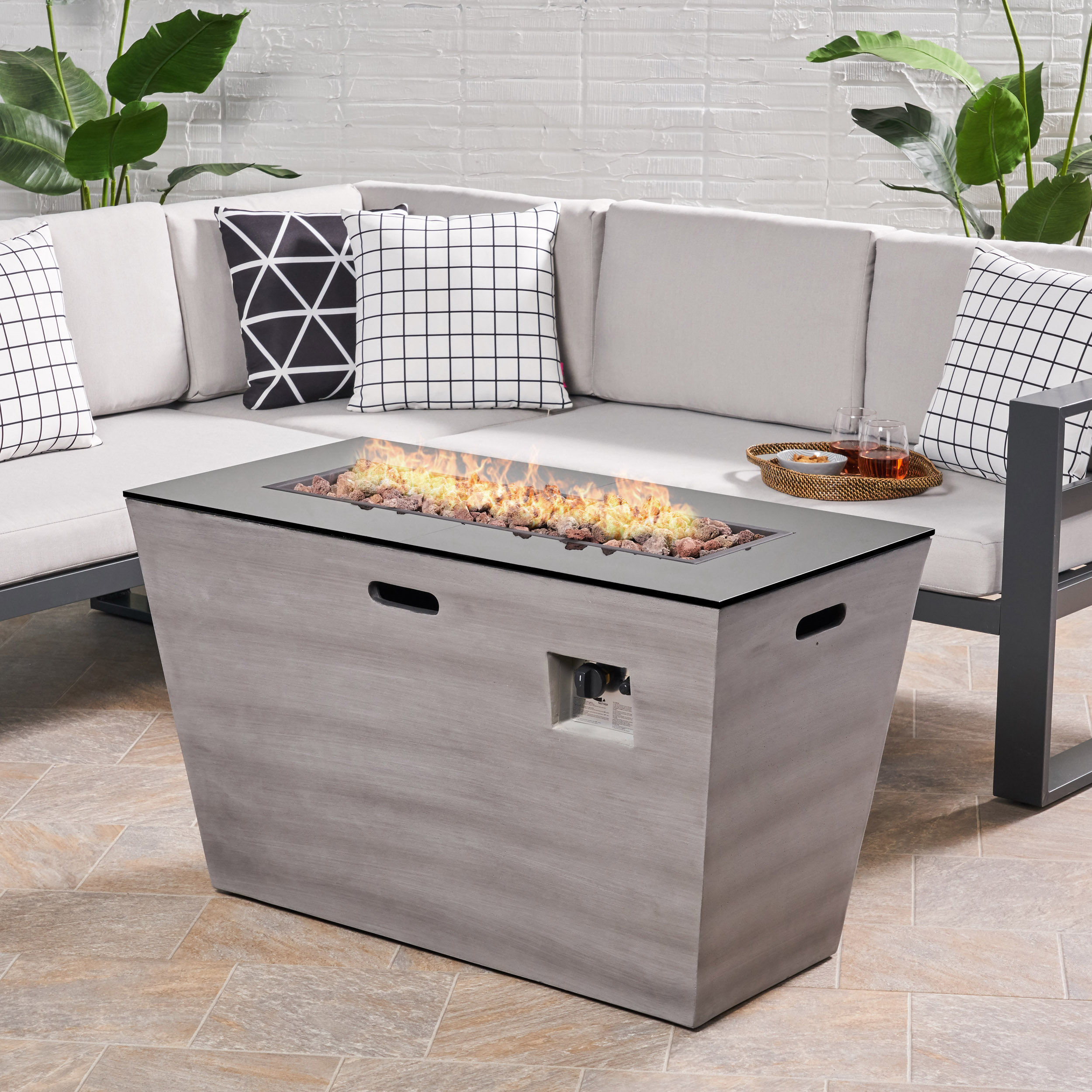 Orren Ellis Berkshire Outdoor Modern Concrete Propane Fire Pit Table Reviews Wayfair