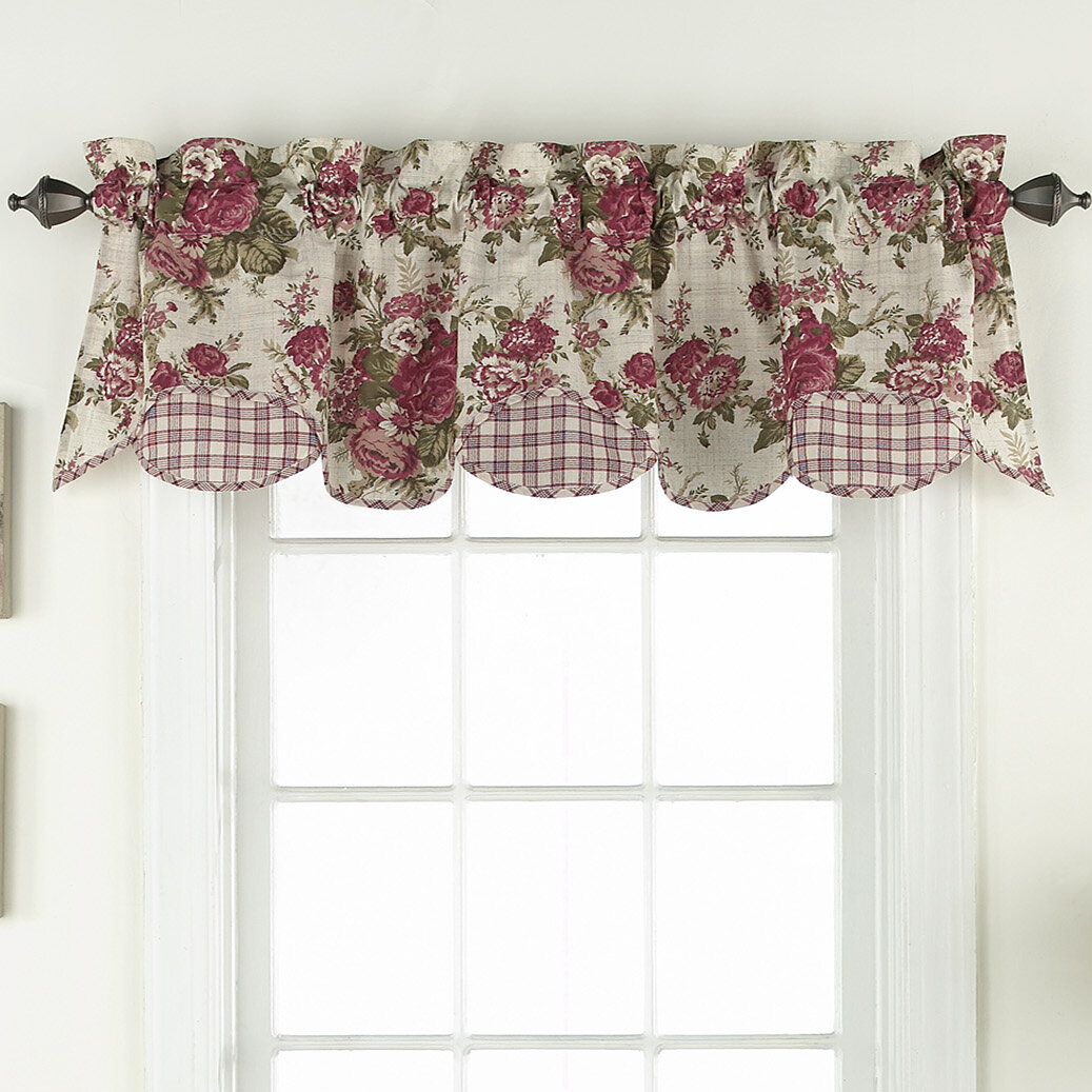 Waverly Norfolk Cotton Tailored 60 Window Valance In Burgundy Teastain Moss Off White Blue Reviews Wayfair