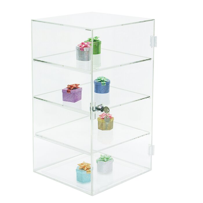 Ikee Design Acrylic Lockable 4 Tiers Showcase Jewelry Display Case