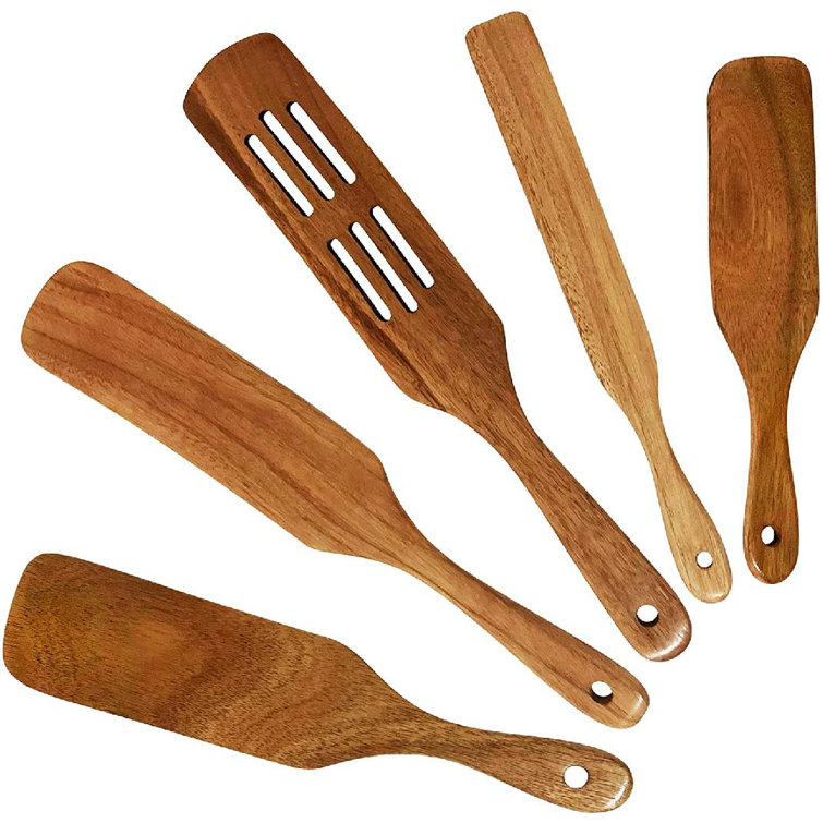 Wooden Spatulas Spoons for Cooking Wooden Cooking Utensils Wood Kitchen Utensils Set for Nonstick Cookware 5Pcs Acacia Wood Spurtles Kitchen Tools Wooden Spurtle Set Spatula Set As Seen On TV 