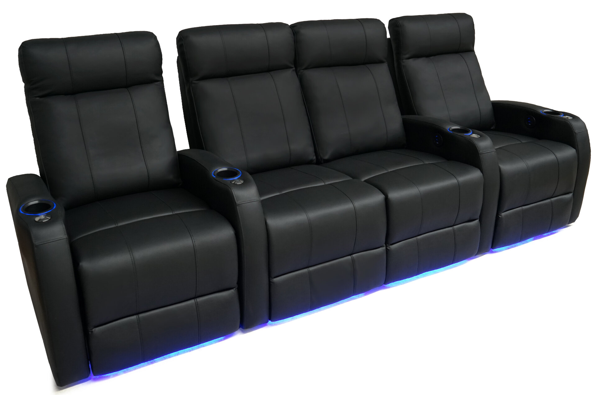 Latitude Run 106 Wide Genuine Leather Home Theater Loveseat With Cup   106 Wide Genuine Leather Home Theater Loveseat With Cup Holder 