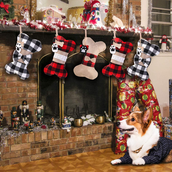 Yuq Pet Dog Christmas Stockings Set Of 3,Buffalo Plaid 18" Large Bone Shape Pets Stockings For Dogs Christmas Holiday Decorations | Wayfair