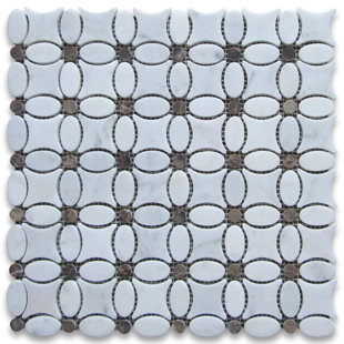 Caligraphic Pattern Emperador Spanish Dots 12" x 12" Marble Mosaic Tile by
