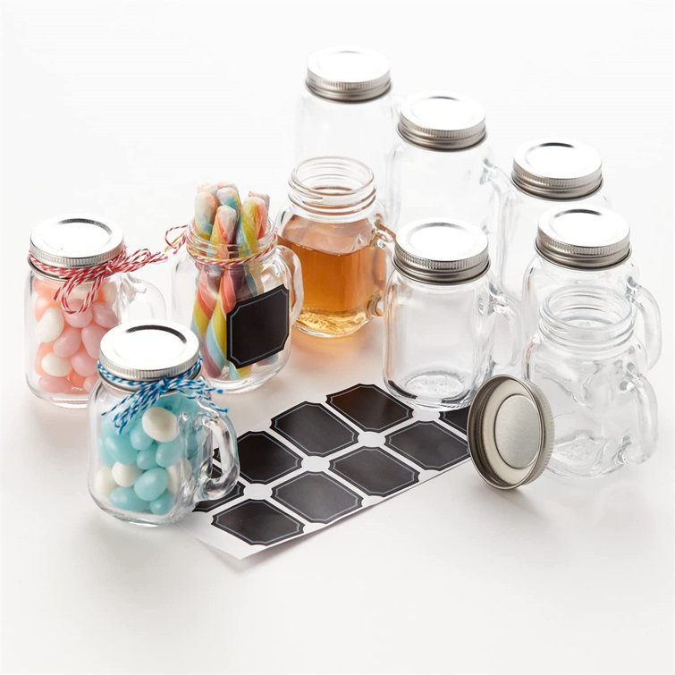 2.5 Oz Glass Mason Jars With Handles And Lids (Set Of 10) Small Favor Jars  With Chalkboard Labels