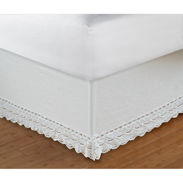 Shabby Chic Victorian Style White Wide Handmade Crochet Lace Bed Skirt Cotton 