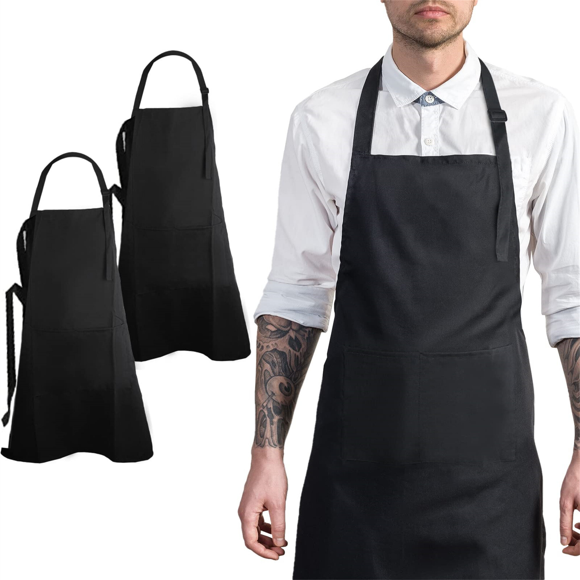 Leather Apron Kitchen Adult Waterproof Cooking Baking Aprons Adjustable+pockets
