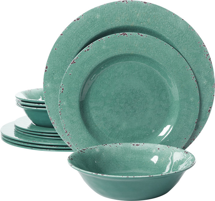 Cogswell Mauna Crackle 12 Piece Melamine Dinnerware Set, Service for 4