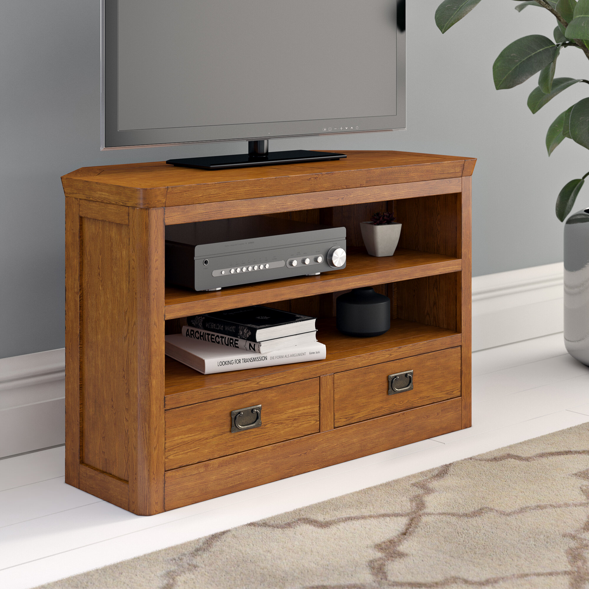 Union Rustic Demoss Solid Wood Corner Tv Stand For Tvs Up To 43 Reviews Wayfaircouk