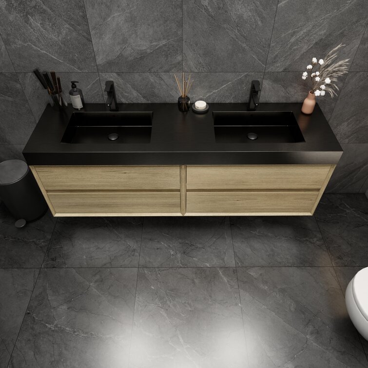 Wade Logan® Golitz 71'' Wall-Mounted Double Bathroom Vanity Set | Wayfair