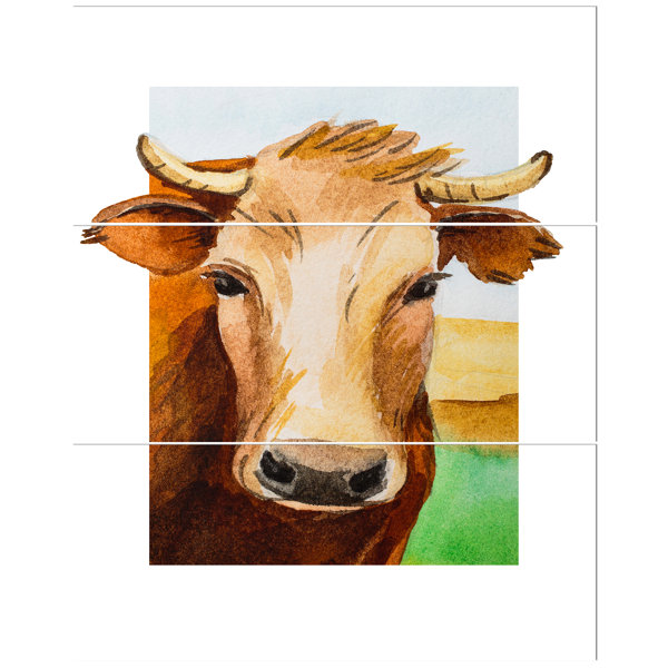 East Urban Home Cow Portrait Oil Painting Print Multi Piece