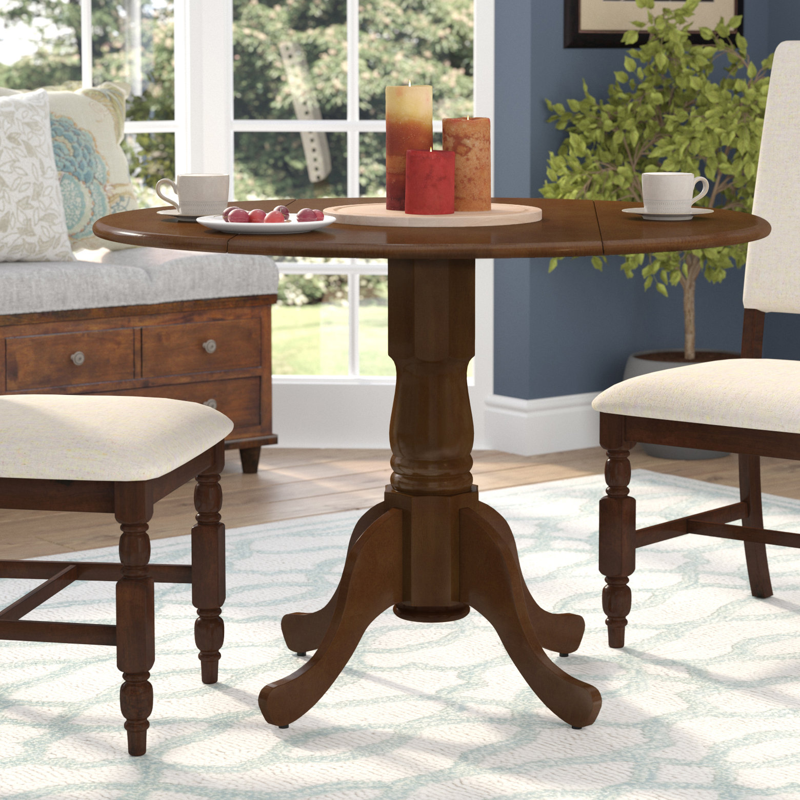 spruill drop leaf solid wood rubberwood dining table