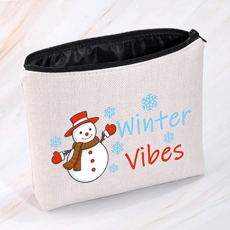 Make Up Bag,Cellphone Bag With Handle New_year_christmas_snowman Zipper Canvas Coin Purse Wallet