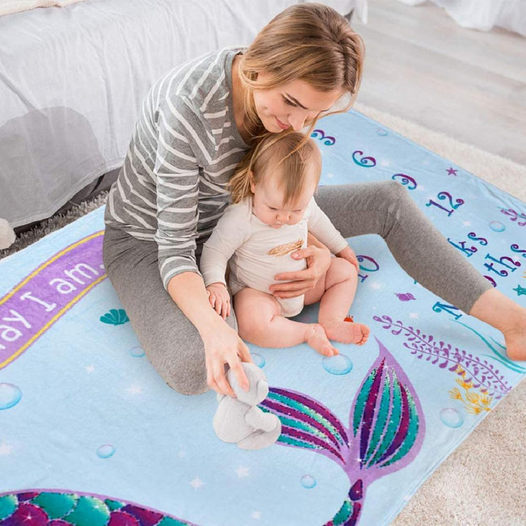 Zoomie Kids Mermaid Baby Milestone Blanket Fleece Weekly Monthly Blankets For Girls Newborn Infant Baby Shower Birthday Xmas Gift Photography Background Prop 60 40 Wayfair