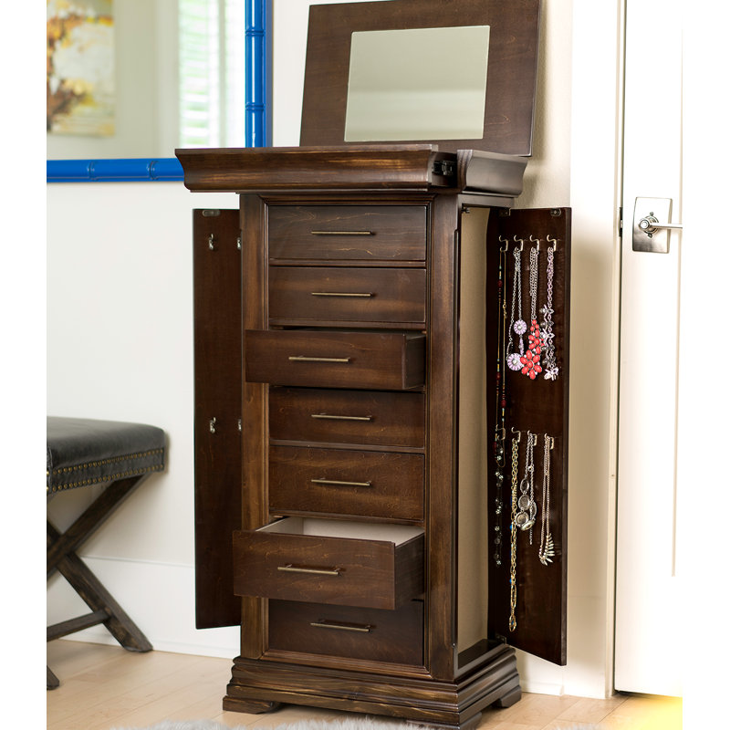 Charlton Home Blathnat Free Standing Wood Jewelry Armoire With Mirror Reviews Wayfair