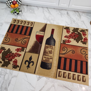 Kitchen Area Rug Wayfair Birdsview French Wine Gl Cream Orange Kitchen Area Rug