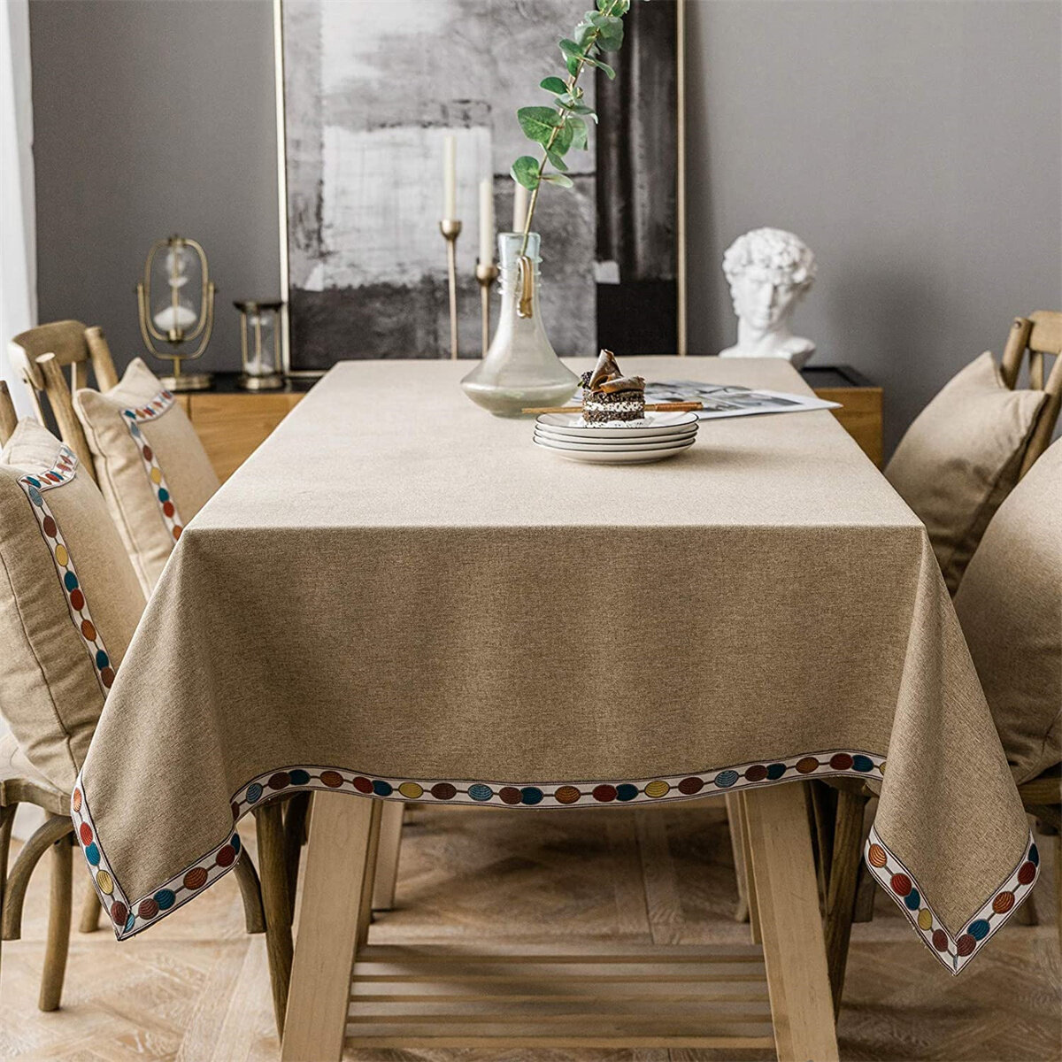 Heavy Duty Cotton Linen Tablecloth Oil Painting Cloth for Dining Table Cover