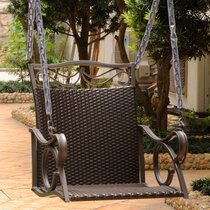 PROGLEAM White Resin Wicker Porch Swing with Hanging Chain 600-lb Weight Capacity 