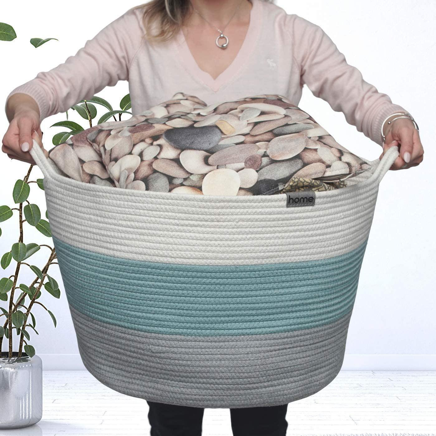 Weilaicheng Extra Large Toy Storage Bin Cotton Rope Basket 20 X 20 X 13 Off White Grey Turquoise Teal Large Woven Baskets For Storage Baby Nursery Laundry Basket With Handle Books Blankets Wayfair