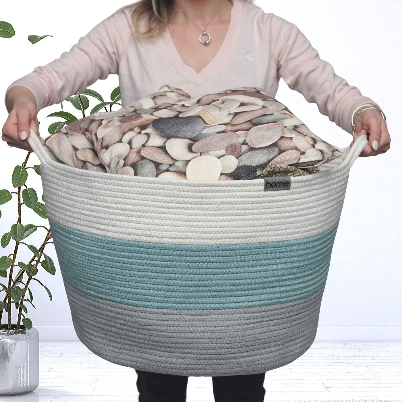 ICEBLUE HD White Storage Basket 100% Natural Cotton Rope Storage Boxes Toy Bins Childrens Room Decor