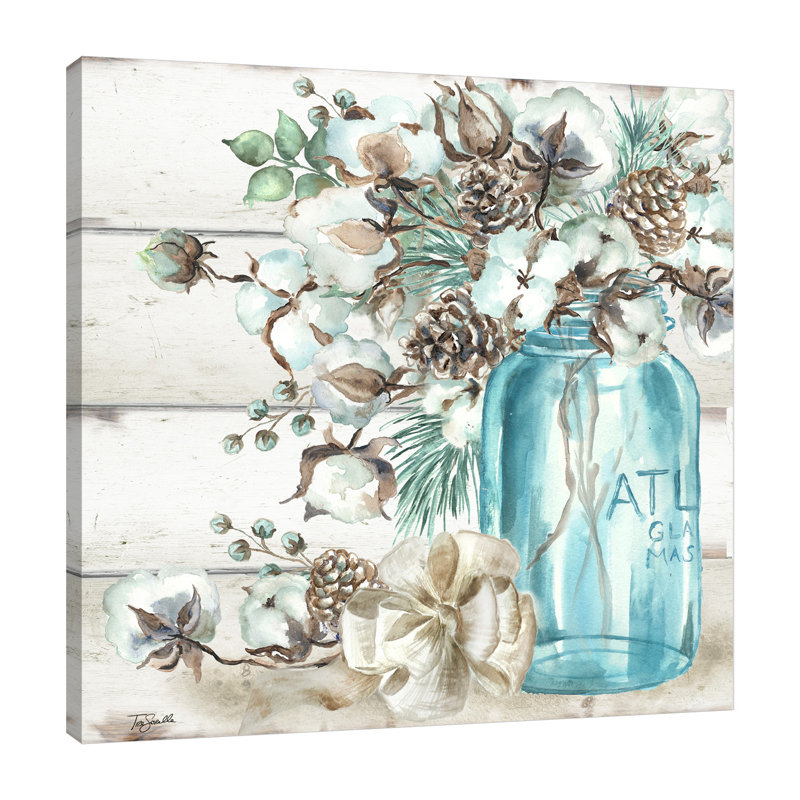 One Allium Way Cotton Boll And Pine Cones In A Mason Jar Ii