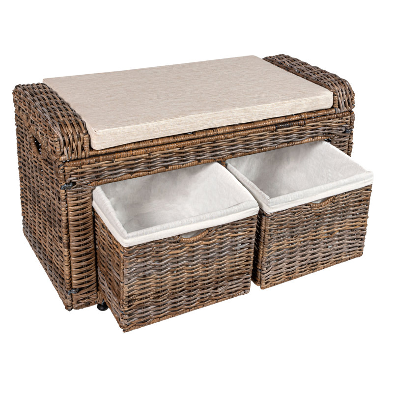 Bay Isle Home Maumelle 34 50 2 Drawer Wicker Storage Bench Gray Reviews