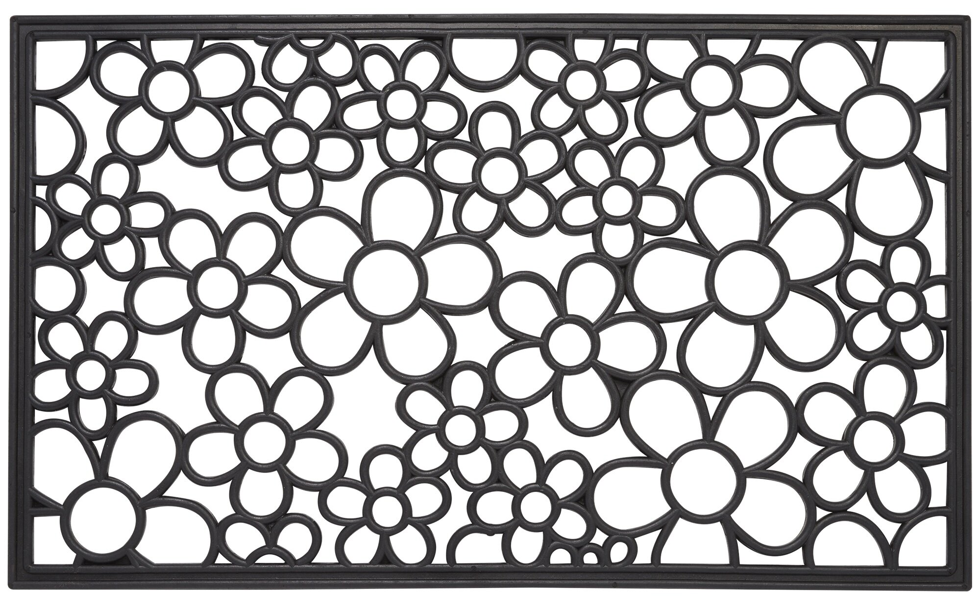 Floral Wrought Iron Rubber 30 In X 18 In Non Slip Outdoor Door Mat