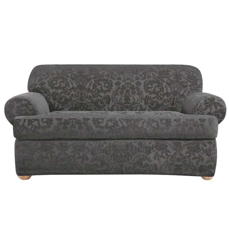 loveseat Chocolate Brown Sure fit Stretch Royal Diamond two Piece Slipcover 